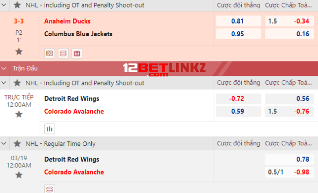 Kèo cược khúc côn cầu 12bet